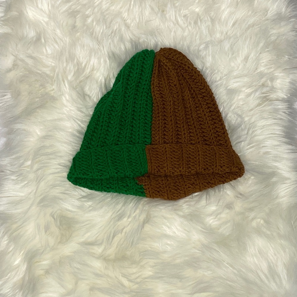 Brown and Green Crochet Beanie